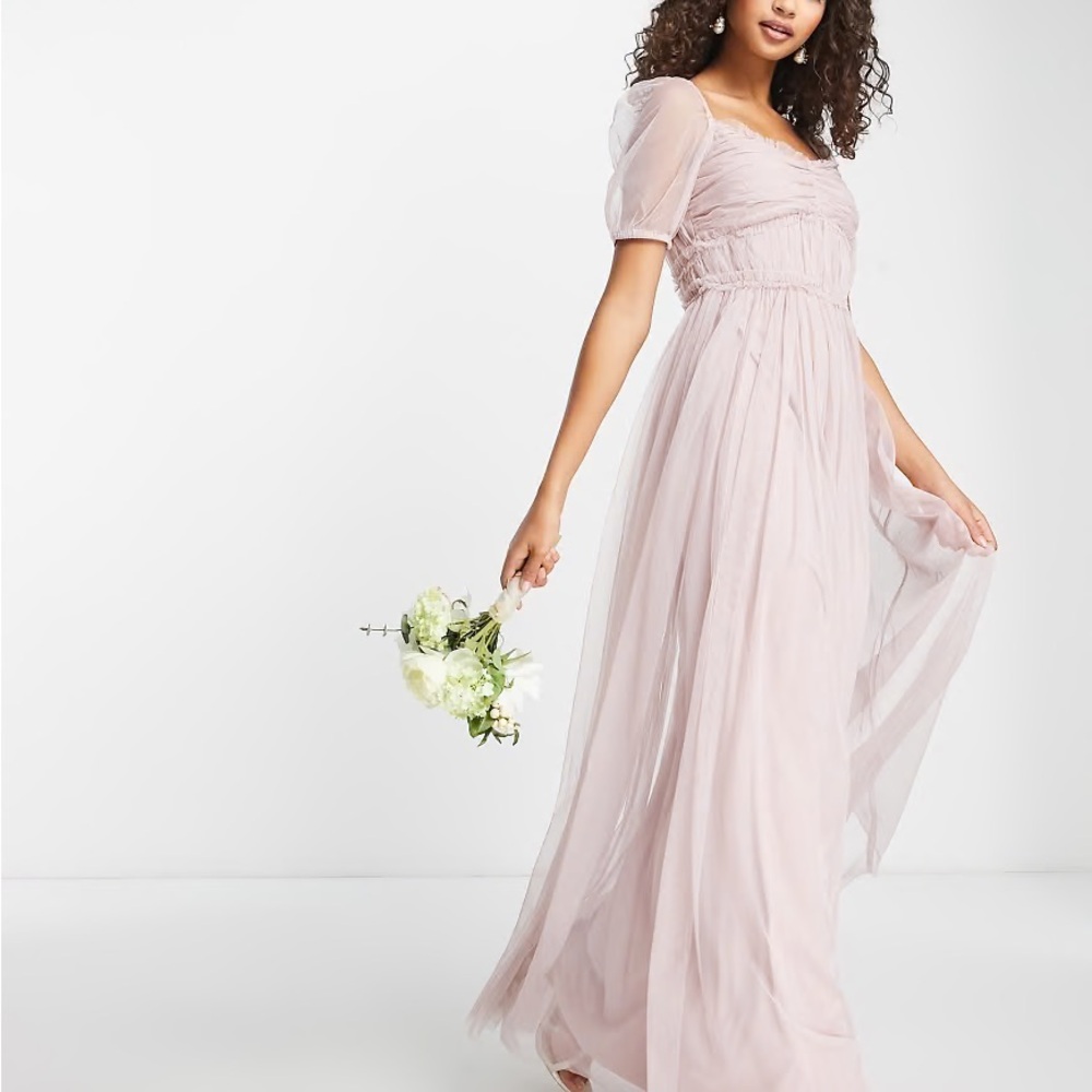 Pink Pleated Puff Sleeve Maxi Gown